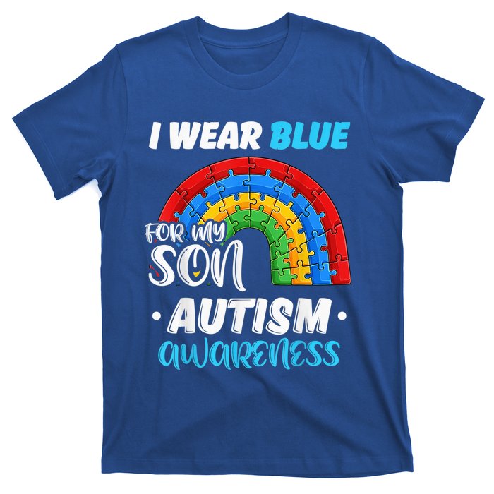 rainbow puzzle Autism I Wear Blue For Son Autism Awareness T-Shirt