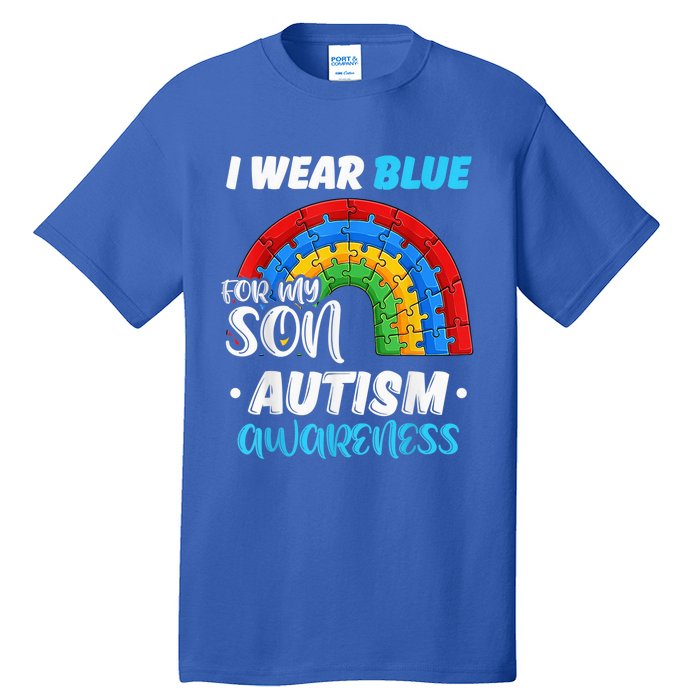 rainbow puzzle Autism I Wear Blue For Son Autism Awareness Tall T-Shirt