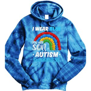 rainbow puzzle Autism I Wear Blue For Son Autism Awareness Tie Dye Hoodie