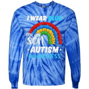 rainbow puzzle Autism I Wear Blue For Son Autism Awareness Tie-Dye Long Sleeve Shirt