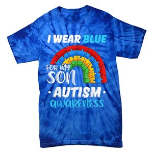 rainbow puzzle Autism I Wear Blue For Son Autism Awareness Tie-Dye T-Shirt