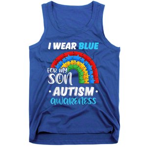 rainbow puzzle Autism I Wear Blue For Son Autism Awareness Tank Top