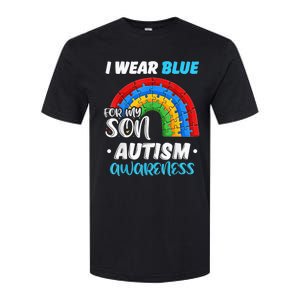 rainbow puzzle Autism I Wear Blue For Son Autism Awareness Softstyle CVC T-Shirt