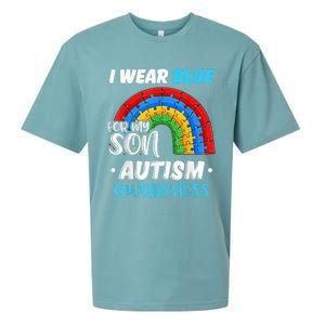 rainbow puzzle Autism I Wear Blue For Son Autism Awareness Sueded Cloud Jersey T-Shirt