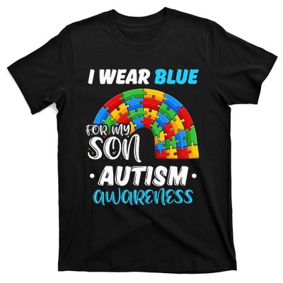 rainbow puzzle Autism I Wear Blue For Son Autism Awareness T-Shirt