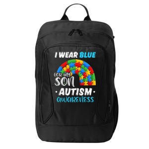 rainbow puzzle Autism I Wear Blue For Son Autism Awareness City Backpack