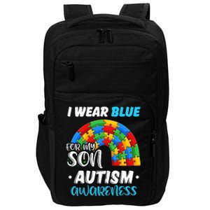 rainbow puzzle Autism I Wear Blue For Son Autism Awareness Impact Tech Backpack