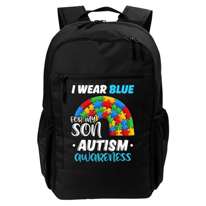 rainbow puzzle Autism I Wear Blue For Son Autism Awareness Daily Commute Backpack