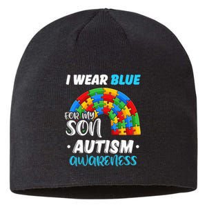 rainbow puzzle Autism I Wear Blue For Son Autism Awareness Sustainable Beanie