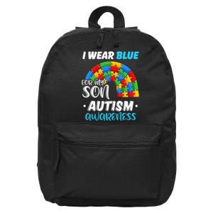 rainbow puzzle Autism I Wear Blue For Son Autism Awareness 16 in Basic Backpack