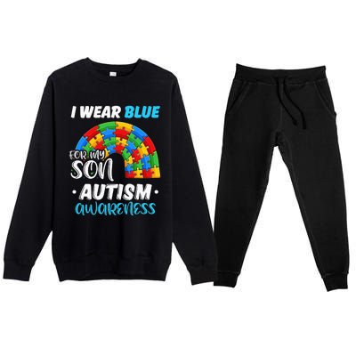 rainbow puzzle Autism I Wear Blue For Son Autism Awareness Premium Crewneck Sweatsuit Set