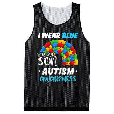 rainbow puzzle Autism I Wear Blue For Son Autism Awareness Mesh Reversible Basketball Jersey Tank