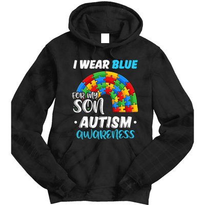 rainbow puzzle Autism I Wear Blue For Son Autism Awareness Tie Dye Hoodie