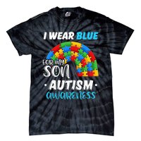 rainbow puzzle Autism I Wear Blue For Son Autism Awareness Tie-Dye T-Shirt