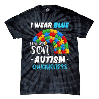 rainbow puzzle Autism I Wear Blue For Son Autism Awareness Tie-Dye T-Shirt