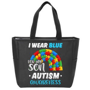 rainbow puzzle Autism I Wear Blue For Son Autism Awareness Zip Tote Bag