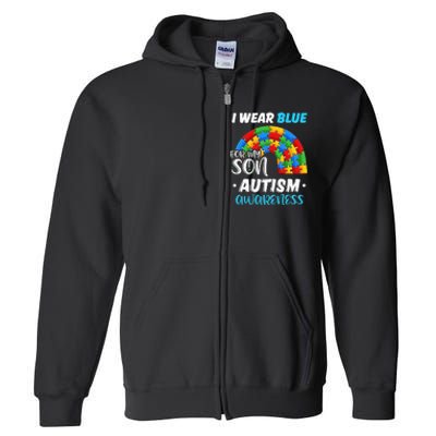 rainbow puzzle Autism I Wear Blue For Son Autism Awareness Full Zip Hoodie