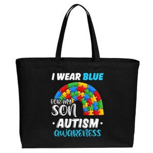 rainbow puzzle Autism I Wear Blue For Son Autism Awareness Cotton Canvas Jumbo Tote