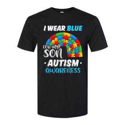 rainbow puzzle Autism I Wear Blue For Son Autism Awareness Softstyle CVC T-Shirt