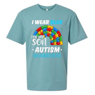 rainbow puzzle Autism I Wear Blue For Son Autism Awareness Sueded Cloud Jersey T-Shirt