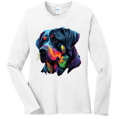 Rottweiler Pop Art Design Funny Rottweiler Ladies Long Sleeve Shirt