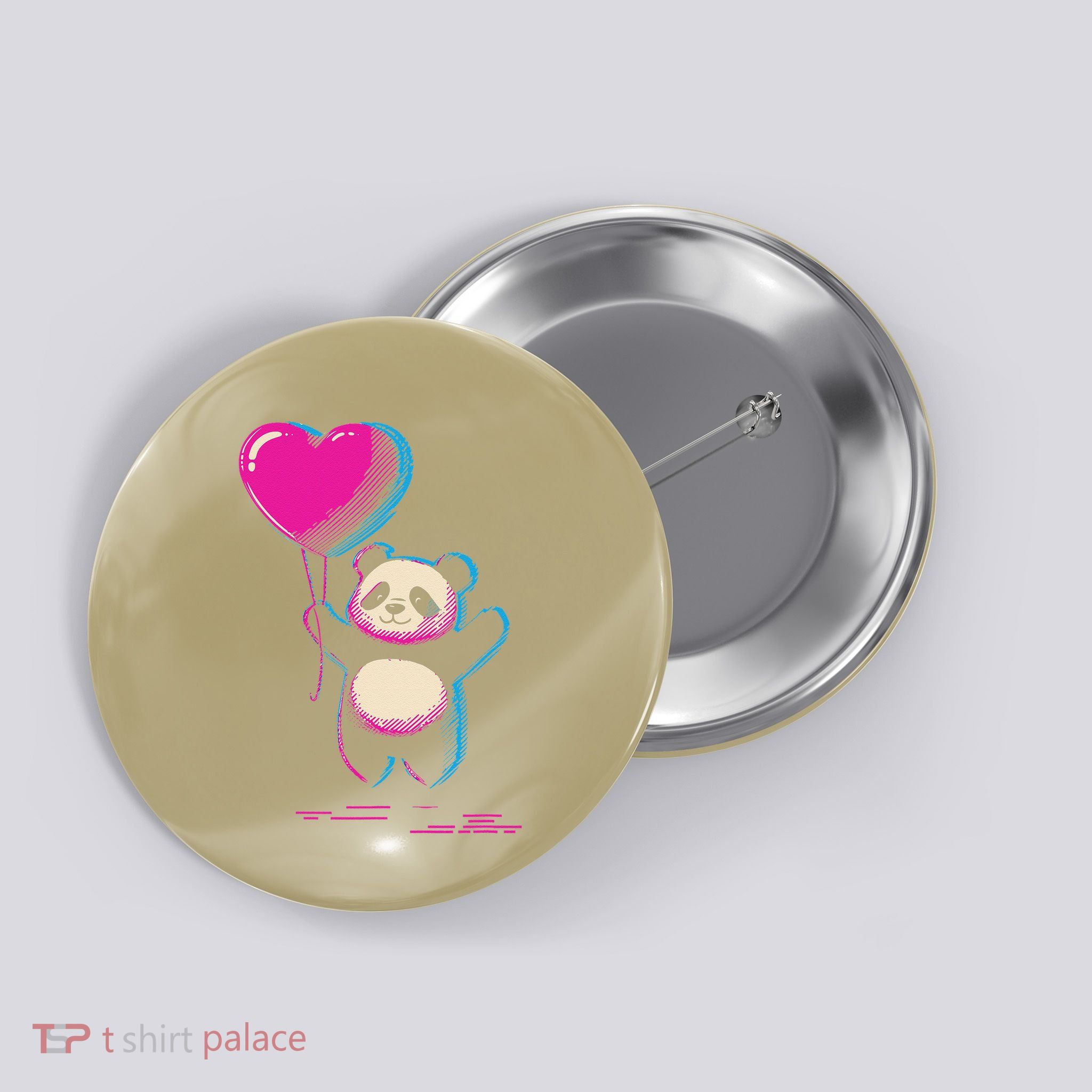Retro Pixel Art Panda Heart Balloon Button