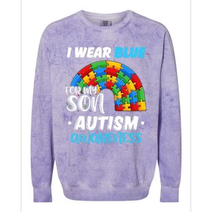 Rainbow Puzzle Autism I Wear Blue For Son Autism Awareness Colorblast Crewneck Sweatshirt