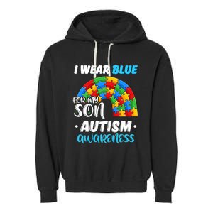 Rainbow Puzzle Autism I Wear Blue For Son Autism Awareness Garment-Dyed Fleece Hoodie