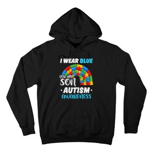 Rainbow Puzzle Autism I Wear Blue For Son Autism Awareness Hoodie