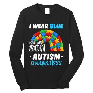 Rainbow Puzzle Autism I Wear Blue For Son Autism Awareness Long Sleeve Shirt