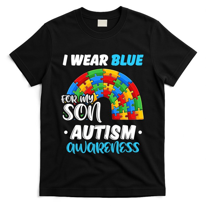 Rainbow Puzzle Autism I Wear Blue For Son Autism Awareness T-Shirt