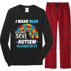 Rainbow Puzzle Autism I Wear Blue For Son Autism Awareness Long Sleeve Pajama Set