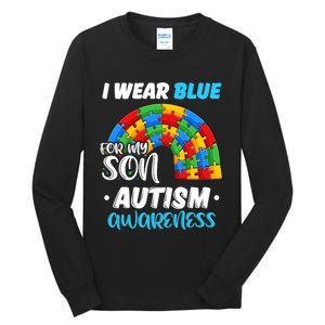 Rainbow Puzzle Autism I Wear Blue For Son Autism Awareness Tall Long Sleeve T-Shirt