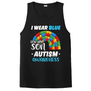 Rainbow Puzzle Autism I Wear Blue For Son Autism Awareness PosiCharge Competitor Tank