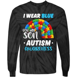 Rainbow Puzzle Autism I Wear Blue For Son Autism Awareness Tie-Dye Long Sleeve Shirt