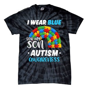 Rainbow Puzzle Autism I Wear Blue For Son Autism Awareness Tie-Dye T-Shirt