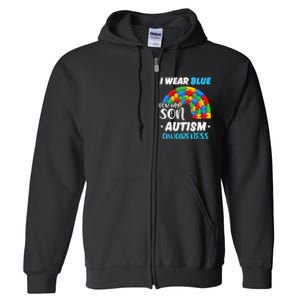 Rainbow Puzzle Autism I Wear Blue For Son Autism Awareness Full Zip Hoodie