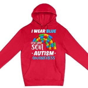 Rainbow Puzzle Autism I Wear Blue For Son Autism Awareness Premium Pullover Hoodie