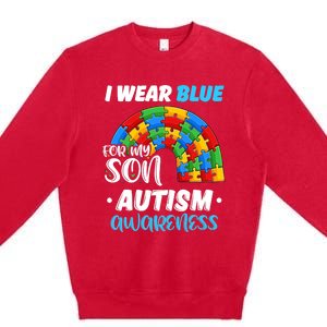 Rainbow Puzzle Autism I Wear Blue For Son Autism Awareness Premium Crewneck Sweatshirt