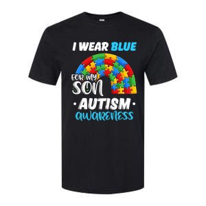 Rainbow Puzzle Autism I Wear Blue For Son Autism Awareness Softstyle CVC T-Shirt