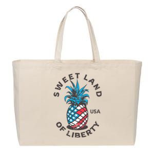 Retro Pineapple American Flag Sweet Land Of Liberty Usa Cute Gift Cotton Canvas Jumbo Tote