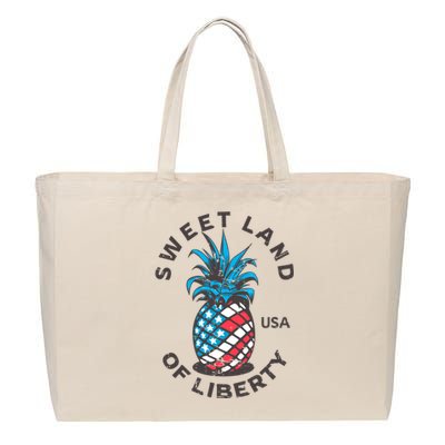 Retro Pineapple American Flag Sweet Land Of Liberty Usa Cute Gift Cotton Canvas Jumbo Tote