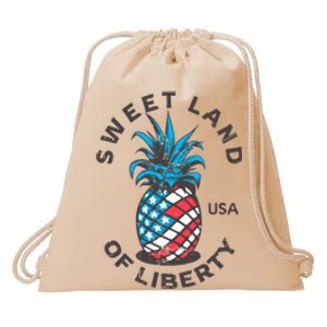 Retro Pineapple American Flag Sweet Land Of Liberty Usa Cute Gift Drawstring Bag