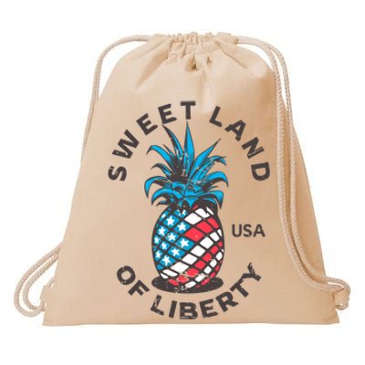 Retro Pineapple American Flag Sweet Land Of Liberty Usa Cute Gift Drawstring Bag