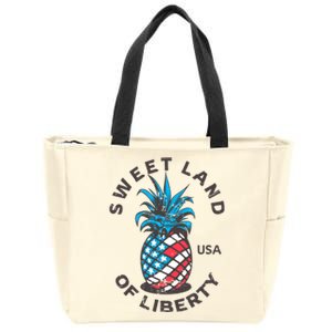 Retro Pineapple American Flag Sweet Land Of Liberty Usa Cute Gift Zip Tote Bag