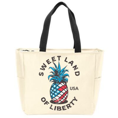 Retro Pineapple American Flag Sweet Land Of Liberty Usa Cute Gift Zip Tote Bag