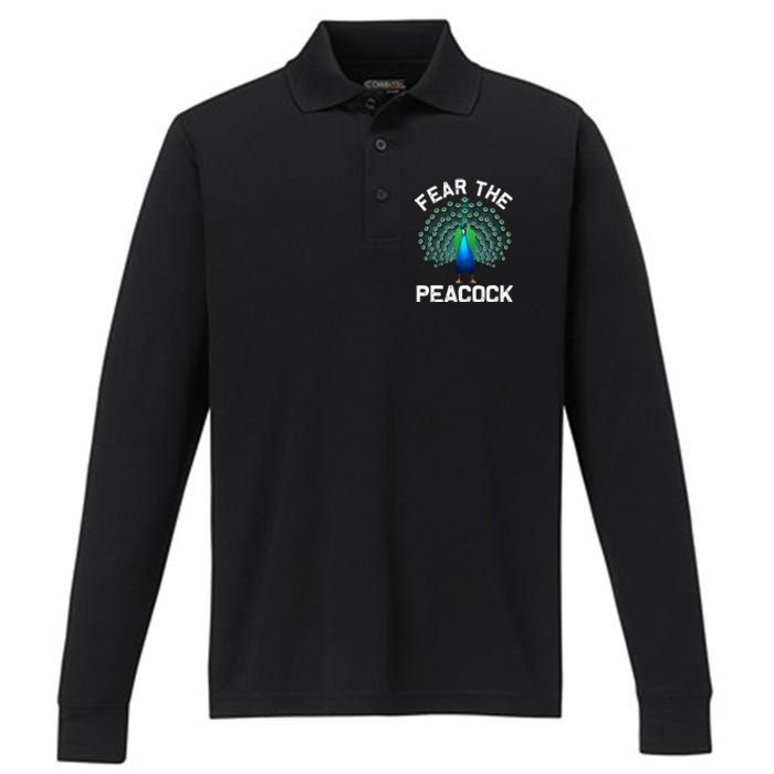 retro Peacock Art For  Colorful Peacock Bird Lover Performance Long Sleeve Polo