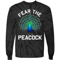 retro Peacock Art For  Colorful Peacock Bird Lover Tie-Dye Long Sleeve Shirt