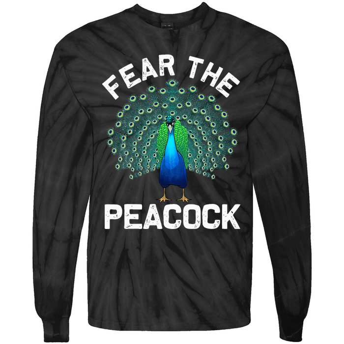 retro Peacock Art For  Colorful Peacock Bird Lover Tie-Dye Long Sleeve Shirt