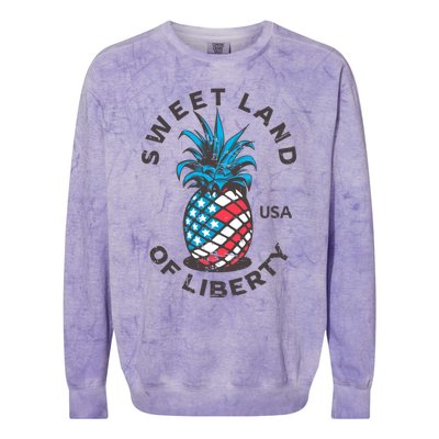 Retro Pineapple American Flag Sweet Land Of Liberty Usa Great Gift Colorblast Crewneck Sweatshirt